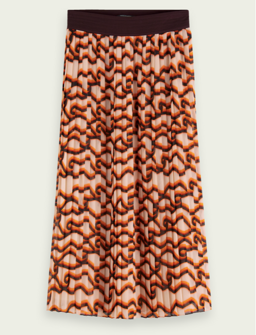 Printed Pleated Midi Skirt