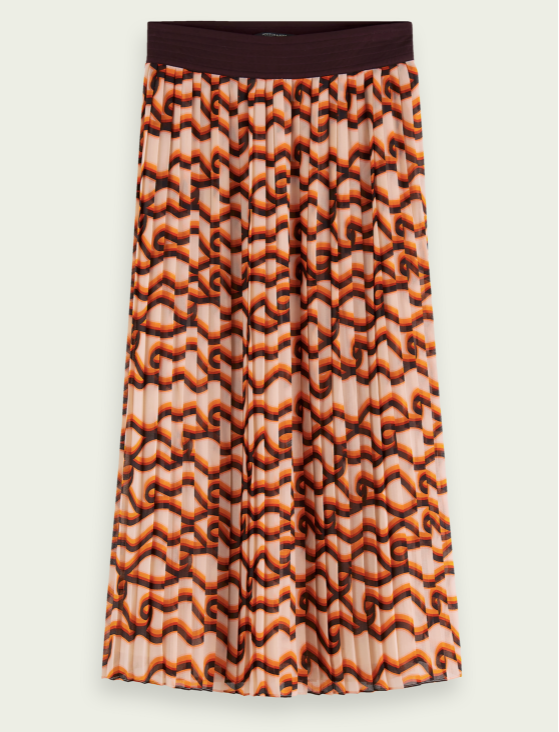 Printed Pleated Midi Skirt