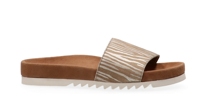Berlin Leather Slider - Zebra silver beige