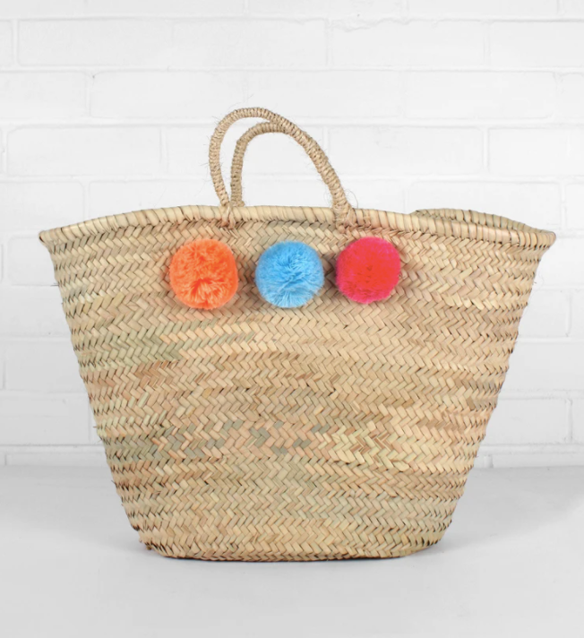 Moroccan Pom Pom Basket - Mixed