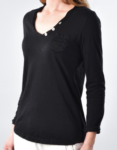 Pocket Long Sleeve Top with Button Detail
