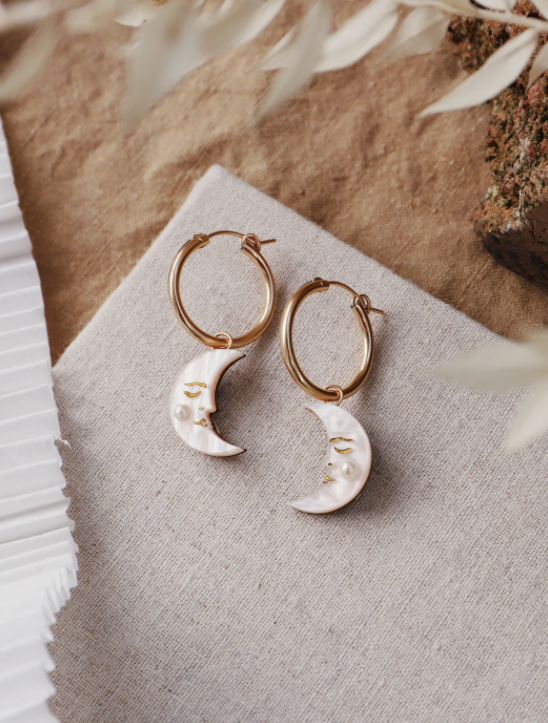 Gold moon hoop earrings store