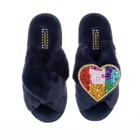 Navy Deluxe Rainbow Love on Classic Slippers