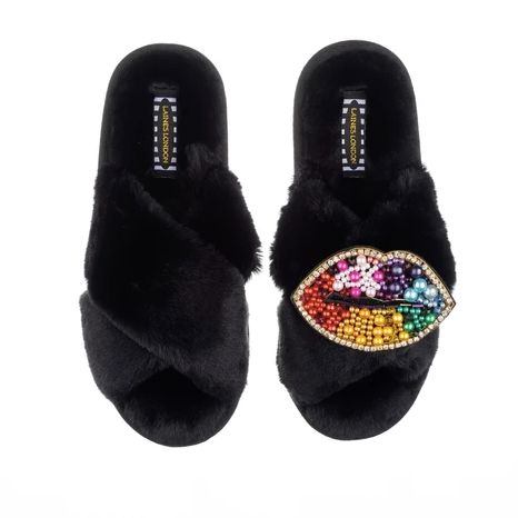 Black Deluxe Rainbow Lips on Classic Slippers