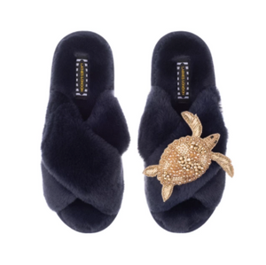 Navy Artisan Gold Turtle on Classic Slippers