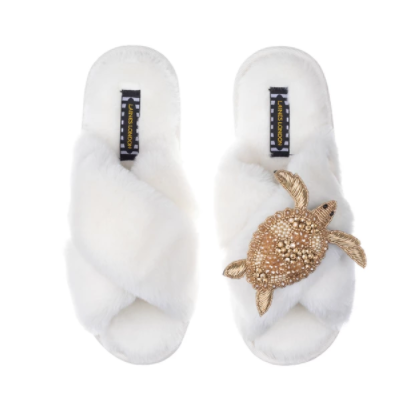Cream Artisan Gold Turtle on Classic Slippers