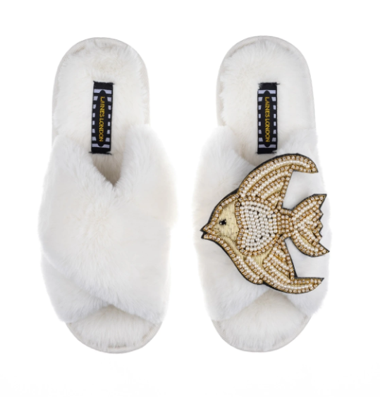 Cream Angel Fish on Classic Slippers