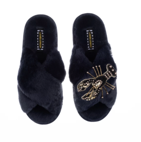 Artisan Black & Gold Lobster on Navy Classic Slippers