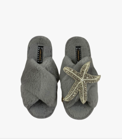 Grey Pearl & Crystal Starfish Slippers - LAST PAIR 3-4