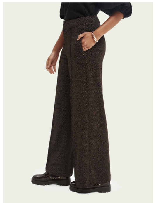 High rise patterned wide-leg trousers
