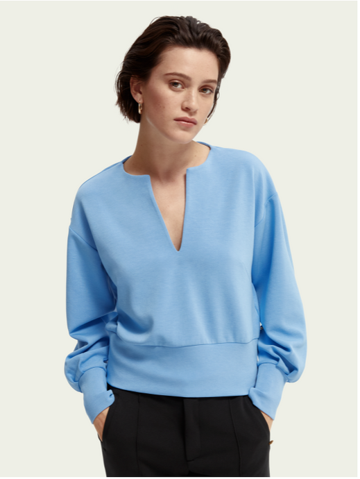 Voluminous sleeved soft sweater - blue