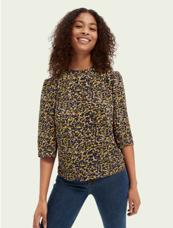 Printed piped-detailing top - bubblegum