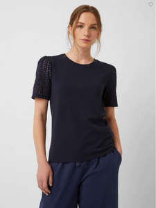 Navy Jersey Broderie round neck - Last one - size 8 / XS