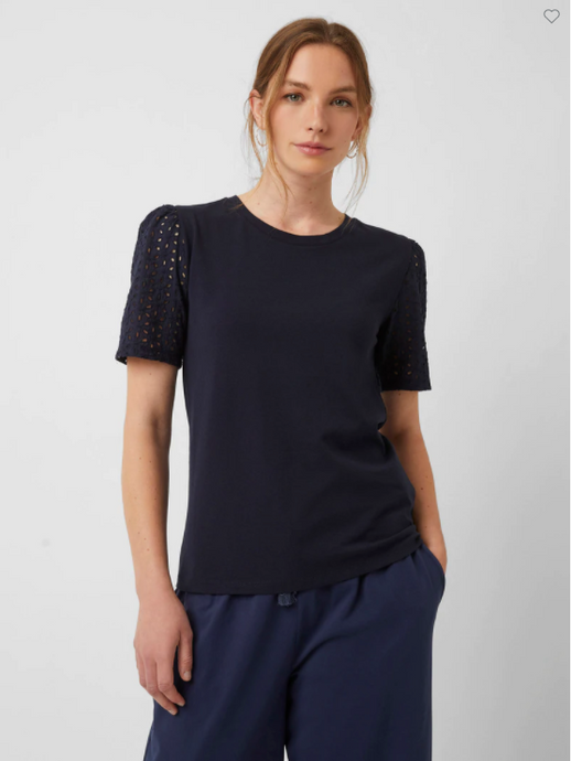 Navy Jersey Broderie round neck - Last one - size 8 / XS