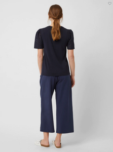 Navy Jersey Broderie round neck - Last one - size 8 / XS