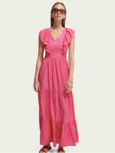 Load image into Gallery viewer, V-neck open back maxi dress- hot pink
