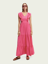 Load image into Gallery viewer, V-neck open back maxi dress- hot pink