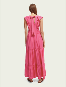 V-neck open back maxi dress- hot pink