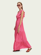 Load image into Gallery viewer, V-neck open back maxi dress- hot pink
