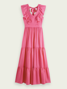 V-neck open back maxi dress- hot pink