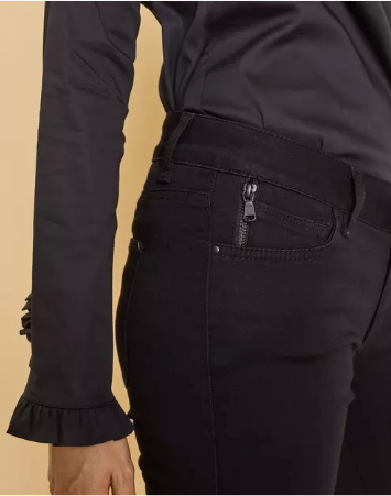 Victoria 7/8 Black Jeans with Zips - Black