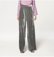 Load image into Gallery viewer, Grey Velvet Palazzo Trousers With Side Zip -Size 12 only - 1 pair left!
