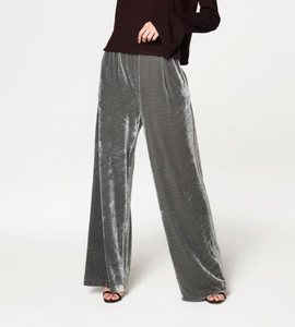 Grey Velvet Palazzo Trousers With Side Zip -Size 12 only - 1 pair left!