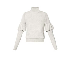 Load image into Gallery viewer, Turtleneck Jumper with Sheer Shoulders &amp; Ruffles - Light Grey