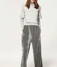 Load image into Gallery viewer, Turtleneck Jumper with Sheer Shoulders &amp; Ruffles - Light Grey