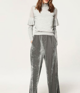 Turtleneck Jumper with Sheer Shoulders & Ruffles - Light Grey