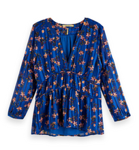 Load image into Gallery viewer, Blue &amp; Pink Cherry Blossom Blouse