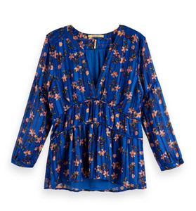 Blue & Pink Cherry Blossom Blouse