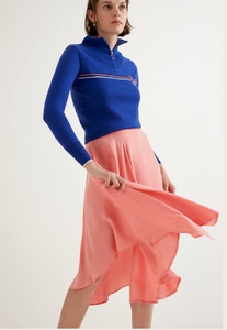 Pink Rose ruffled asymmetric midi skirt