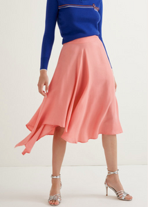 Pink Rose ruffled asymmetric midi skirt