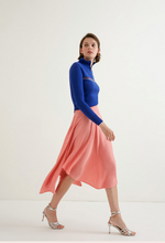 Load image into Gallery viewer, Pink Rose ruffled asymmetric midi skirt