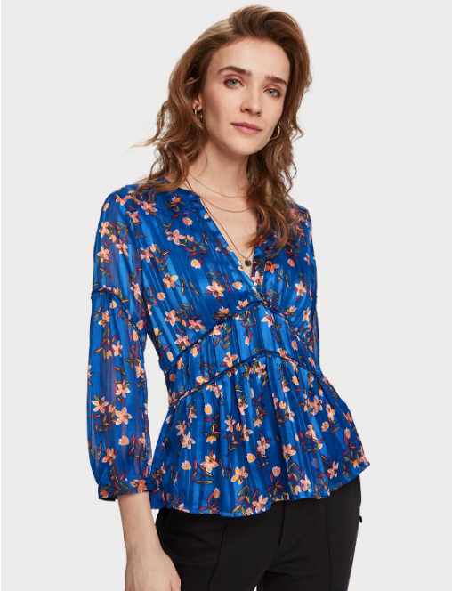 Blue & Pink Cherry Blossom Blouse