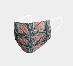 Organic Cotton Face Mask Coverings - Lilac & Pink Hand block Printed Flowers