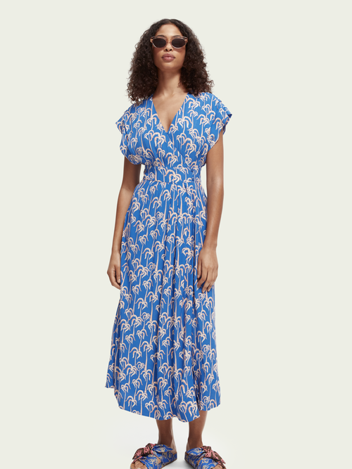 Sleeveless wrap dress - palm trees