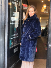 Load image into Gallery viewer, Navy Faux Fur Jacket