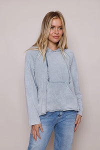 Light grey stone wash - birdie rolled hem hoodie