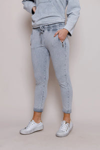 Bailey drawstring Cotton Joggers - Light Grey stone wash