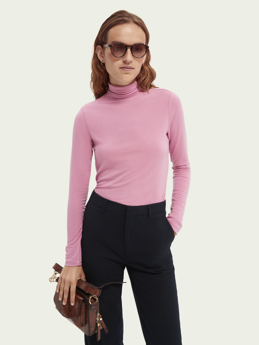 Mauve high-neck slim-fit T-shirt