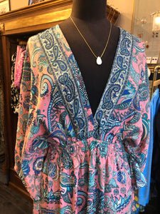 Indian Silk Kaftan Dresses - Pink paisley