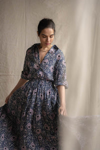 Farah Maxi Print Skirt in Midnight Blue