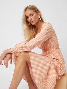 Classic Gingham Square-neck Dress - Peach