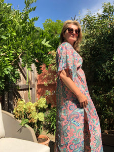 Indian Silk Kaftan Dresses - Pink paisley