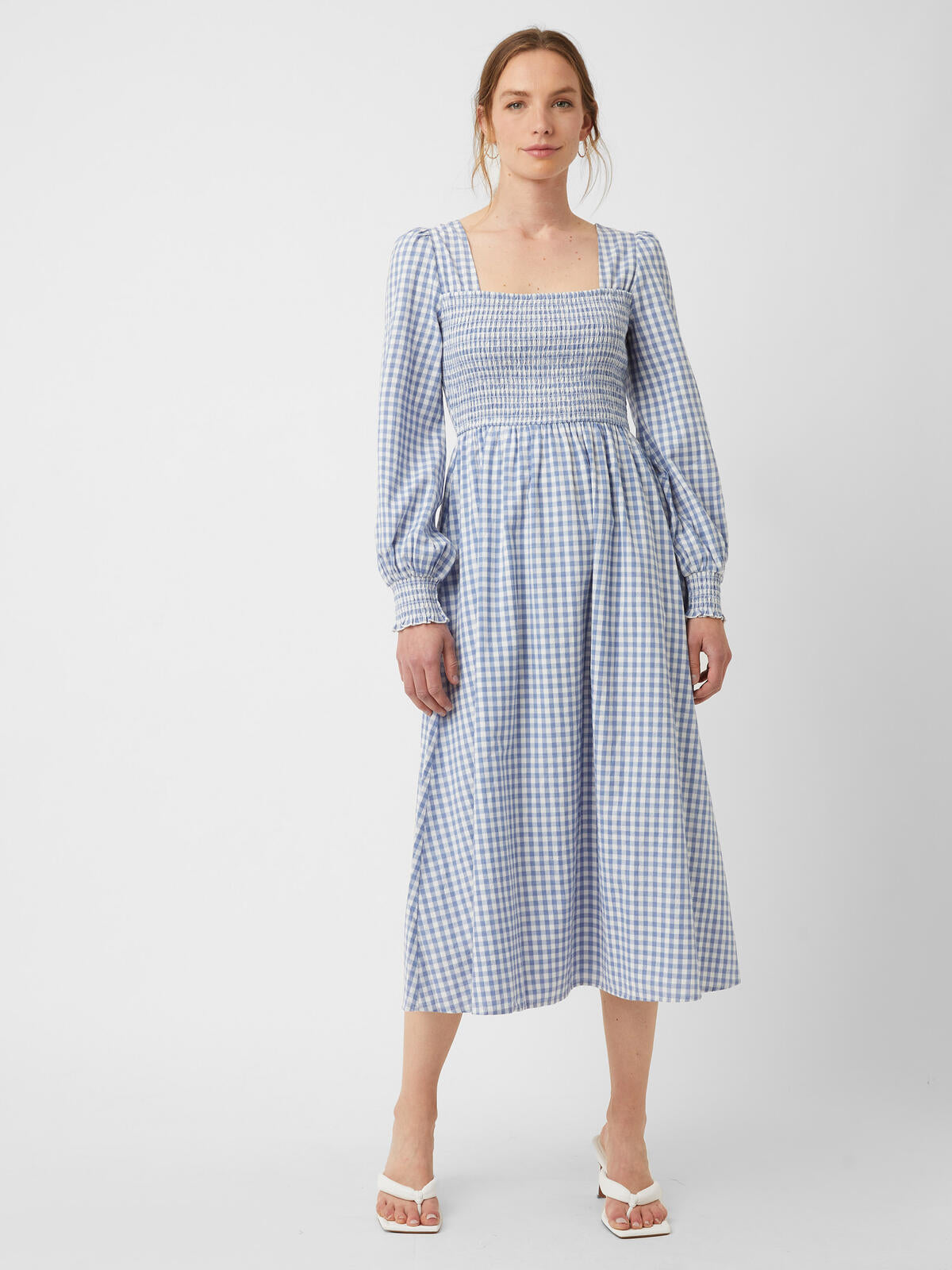 Classic Gingham Square-neck Dress - Riviera Blue