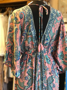 Indian Silk Kaftan Dresses - Pink paisley