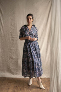 Farah Maxi Print Skirt in Midnight Blue