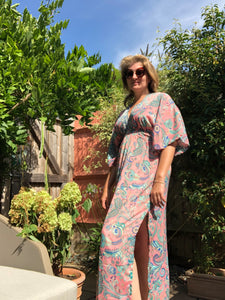 Indian Silk Kaftan Dresses - Pink paisley